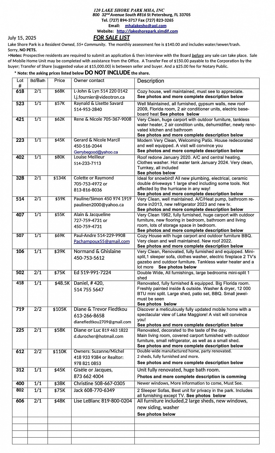 units for sale
